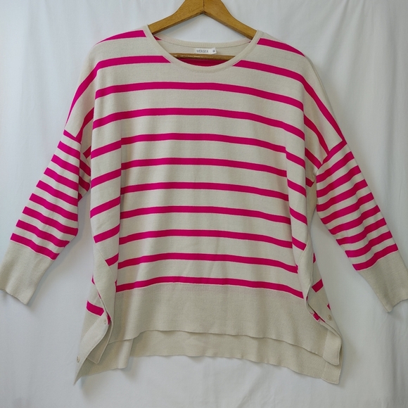 MERSEA Amour Striped Sweater Heart Elbow Patches Women's OSFA Tan Pink Red - Picture 7 of 7